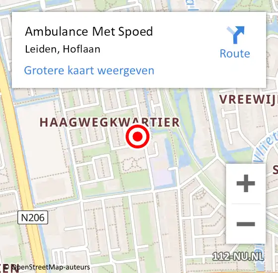 Locatie op kaart van de 112 melding: Ambulance Met Spoed Naar Leiden, Hoflaan op 6 februari 2024 05:31