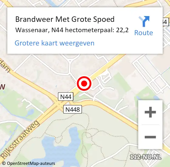 Locatie op kaart van de 112 melding: Brandweer Met Grote Spoed Naar Wassenaar, N44 hectometerpaal: 22,2 op 6 februari 2024 07:14