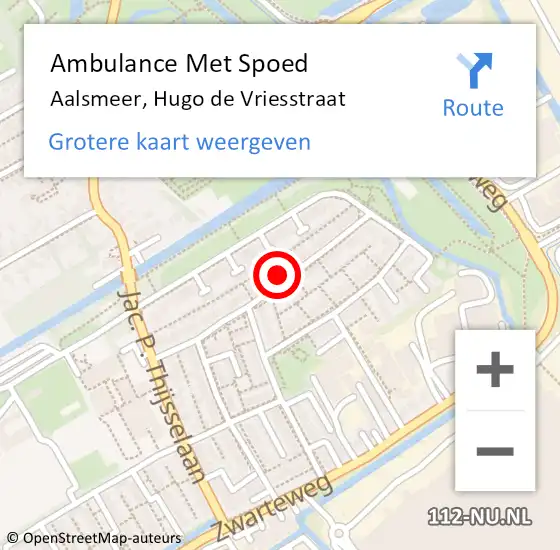 Locatie op kaart van de 112 melding: Ambulance Met Spoed Naar Aalsmeer, Hugo de Vriesstraat op 6 februari 2024 07:27