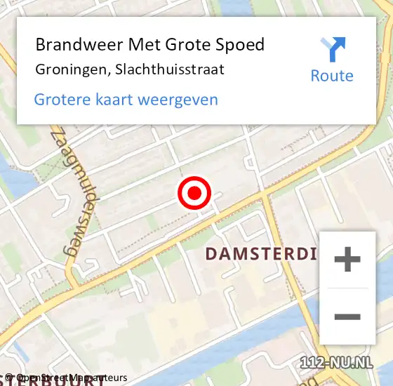 Locatie op kaart van de 112 melding: Brandweer Met Grote Spoed Naar Groningen, Slachthuisstraat op 6 februari 2024 07:40