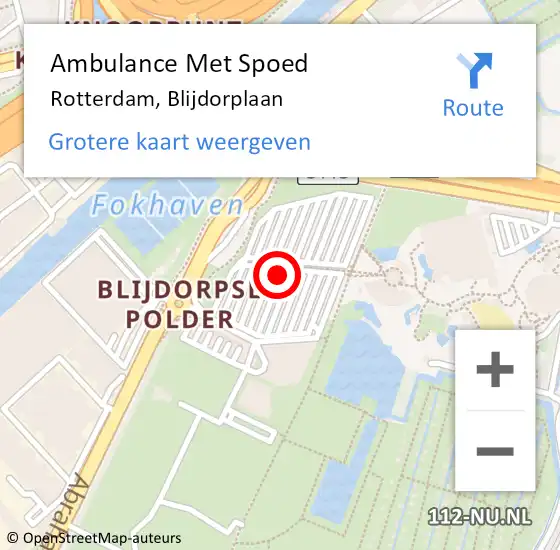 Locatie op kaart van de 112 melding: Ambulance Met Spoed Naar Rotterdam, Blijdorplaan op 6 februari 2024 07:49