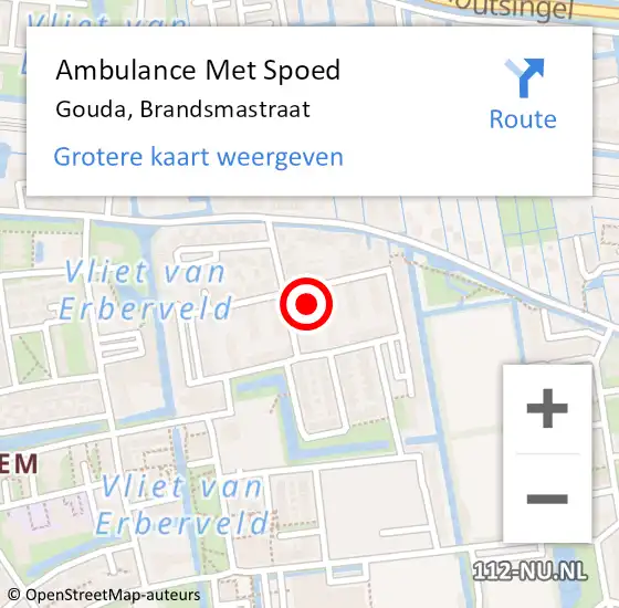 Locatie op kaart van de 112 melding: Ambulance Met Spoed Naar Gouda, Brandsmastraat op 6 februari 2024 07:53