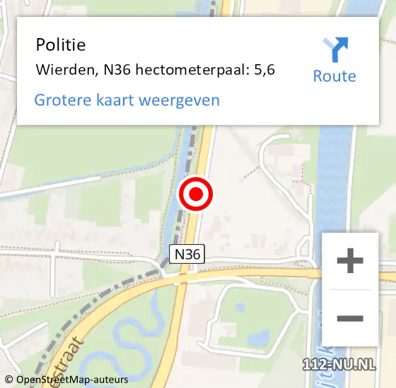 Locatie op kaart van de 112 melding: Politie Wierden, N36 hectometerpaal: 5,6 op 6 februari 2024 07:54