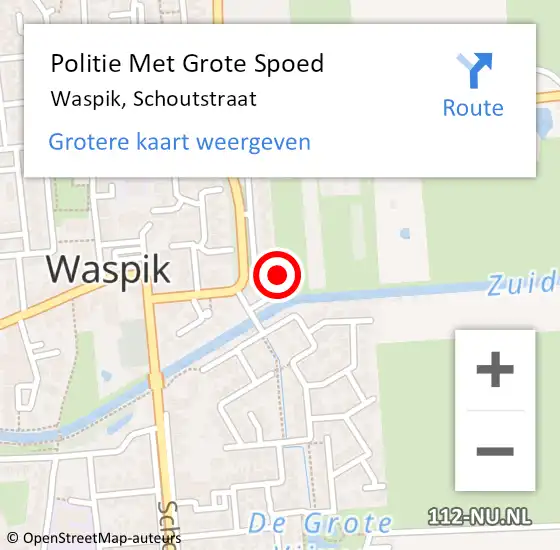 Locatie op kaart van de 112 melding: Politie Met Grote Spoed Naar Waspik, Schoutstraat op 6 februari 2024 08:06