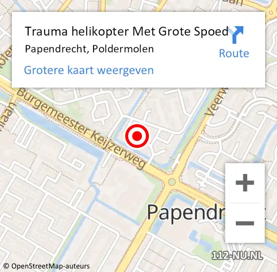 Locatie op kaart van de 112 melding: Trauma helikopter Met Grote Spoed Naar Papendrecht, Poldermolen op 6 februari 2024 08:33