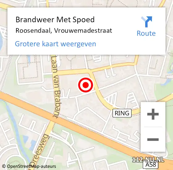 Locatie op kaart van de 112 melding: Brandweer Met Spoed Naar Roosendaal, Vrouwemadestraat op 6 februari 2024 08:33