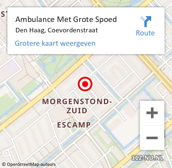Locatie op kaart van de 112 melding: Ambulance Met Grote Spoed Naar Den Haag, Coevordenstraat op 6 februari 2024 08:42