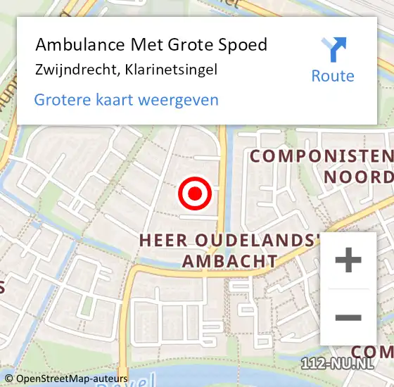 Locatie op kaart van de 112 melding: Ambulance Met Grote Spoed Naar Zwijndrecht, Klarinetsingel op 6 februari 2024 09:13