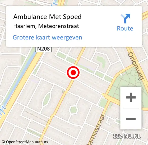 Locatie op kaart van de 112 melding: Ambulance Met Spoed Naar Haarlem, Meteorenstraat op 6 februari 2024 09:41