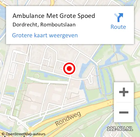 Locatie op kaart van de 112 melding: Ambulance Met Grote Spoed Naar Dordrecht, Romboutslaan op 6 februari 2024 09:43
