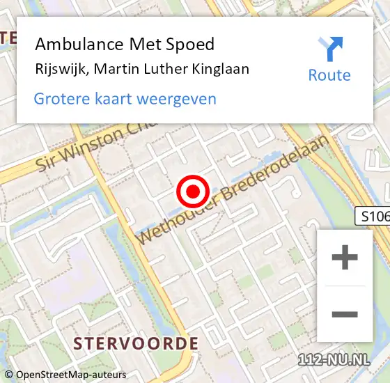 Locatie op kaart van de 112 melding: Ambulance Met Spoed Naar Rijswijk, Martin Luther Kinglaan op 6 februari 2024 09:53