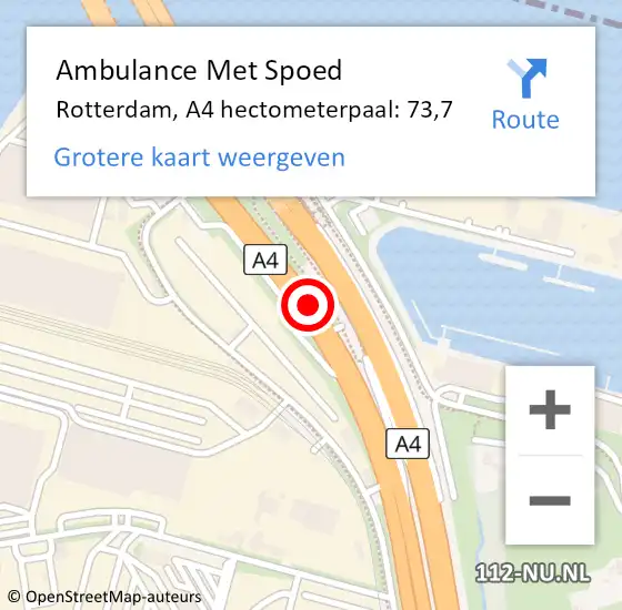 Locatie op kaart van de 112 melding: Ambulance Met Spoed Naar Rotterdam, A4 hectometerpaal: 73,7 op 6 februari 2024 10:31