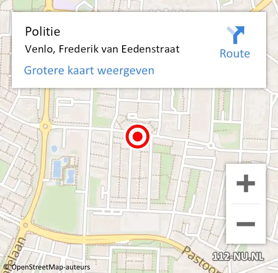 Locatie op kaart van de 112 melding: Politie Venlo, Frederik van Eedenstraat op 6 februari 2024 10:42