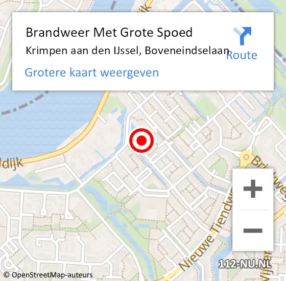 Locatie op kaart van de 112 melding: Brandweer Met Grote Spoed Naar Krimpen aan den IJssel, Boveneindselaan op 6 februari 2024 10:46