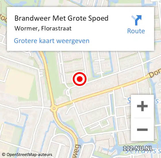 Locatie op kaart van de 112 melding: Brandweer Met Grote Spoed Naar Wormer, Florastraat op 6 februari 2024 11:01