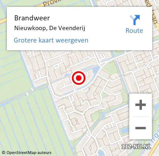 Locatie op kaart van de 112 melding: Brandweer Nieuwkoop, De Veenderij op 6 februari 2024 11:24