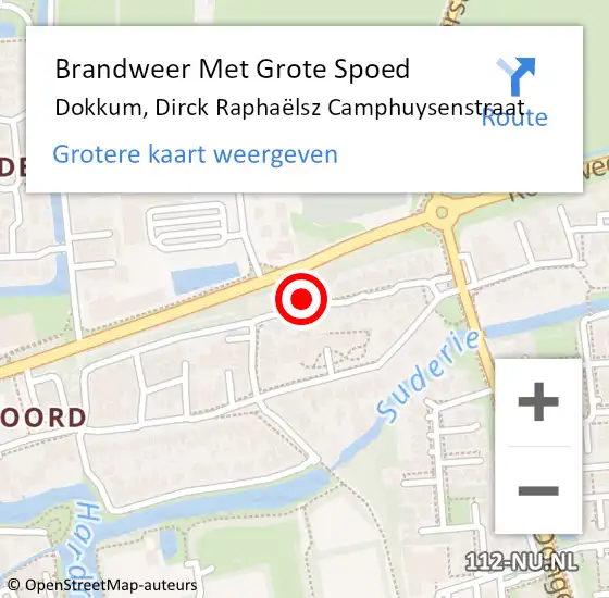 Locatie op kaart van de 112 melding: Brandweer Met Grote Spoed Naar Dokkum, Dirck Raphaëlsz Camphuysenstraat op 6 februari 2024 11:25