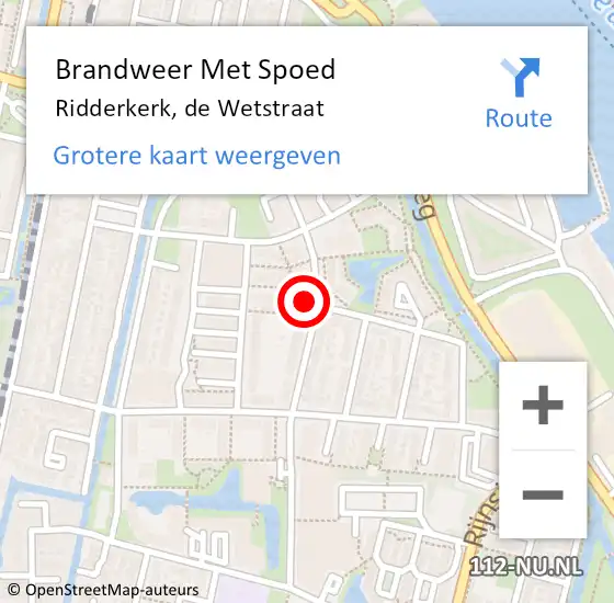 Locatie op kaart van de 112 melding: Brandweer Met Spoed Naar Ridderkerk, de Wetstraat op 6 februari 2024 11:29