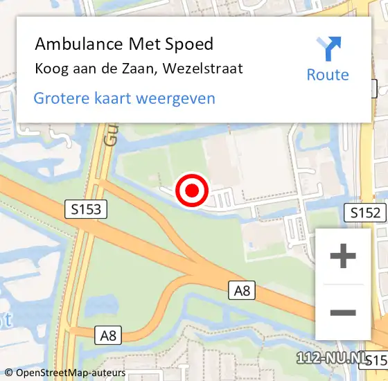 Locatie op kaart van de 112 melding: Ambulance Met Spoed Naar Koog aan de Zaan, Wezelstraat op 6 februari 2024 11:30