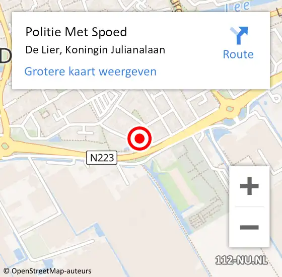 Locatie op kaart van de 112 melding: Politie Met Spoed Naar De Lier, Koningin Julianalaan op 6 februari 2024 11:37