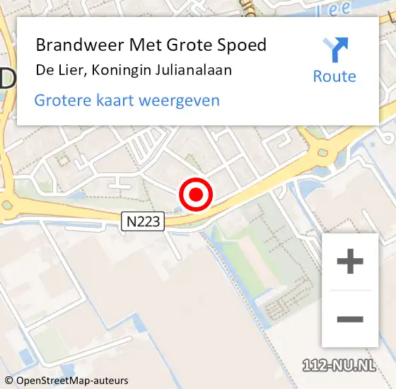 Locatie op kaart van de 112 melding: Brandweer Met Grote Spoed Naar De Lier, Koningin Julianalaan op 6 februari 2024 11:37