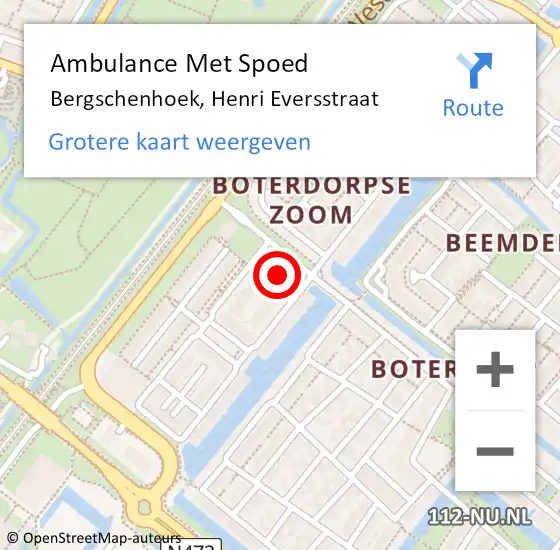 Locatie op kaart van de 112 melding: Ambulance Met Spoed Naar Bergschenhoek, Henri Eversstraat op 6 februari 2024 11:50