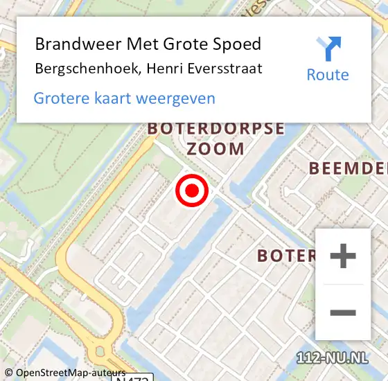 Locatie op kaart van de 112 melding: Brandweer Met Grote Spoed Naar Bergschenhoek, Henri Eversstraat op 6 februari 2024 11:55