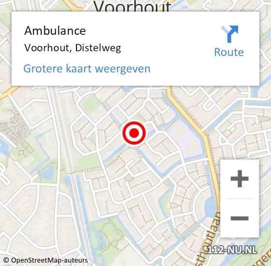 Locatie op kaart van de 112 melding: Ambulance Voorhout, Distelweg op 6 februari 2024 11:57