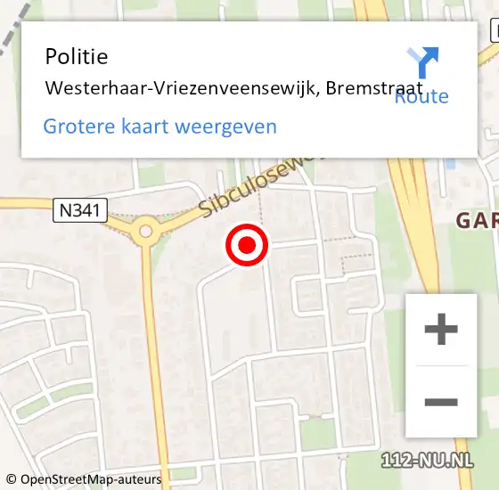 Locatie op kaart van de 112 melding: Politie Westerhaar-Vriezenveensewijk, Bremstraat op 6 februari 2024 12:07