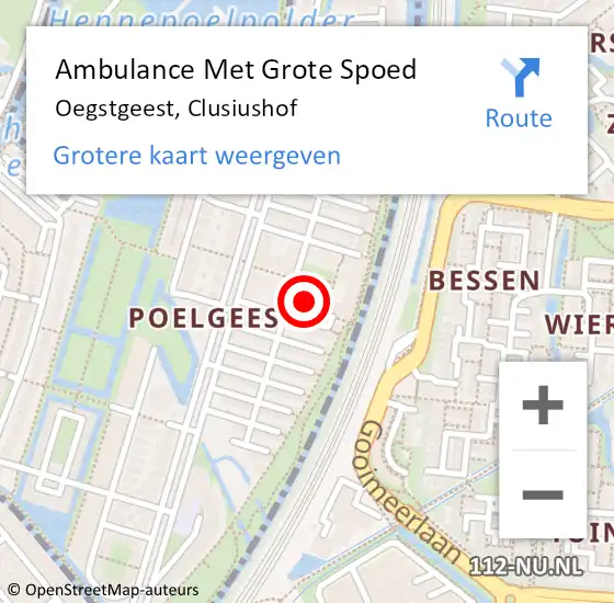 Locatie op kaart van de 112 melding: Ambulance Met Grote Spoed Naar Oegstgeest, Clusiushof op 6 februari 2024 12:13