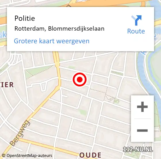 Locatie op kaart van de 112 melding: Politie Rotterdam, Blommersdijkselaan op 6 februari 2024 12:17