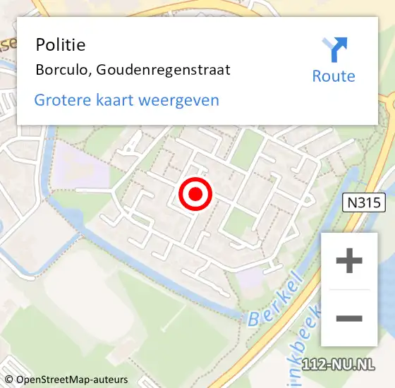 Locatie op kaart van de 112 melding: Politie Borculo, Goudenregenstraat op 6 februari 2024 12:18