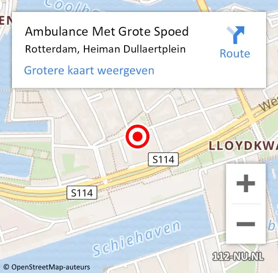Locatie op kaart van de 112 melding: Ambulance Met Grote Spoed Naar Rotterdam, Heiman Dullaertplein op 6 februari 2024 12:33