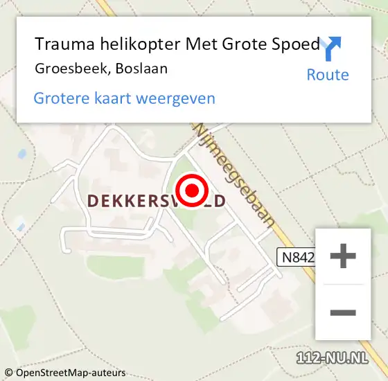 Locatie op kaart van de 112 melding: Trauma helikopter Met Grote Spoed Naar Groesbeek, Boslaan op 6 februari 2024 12:36