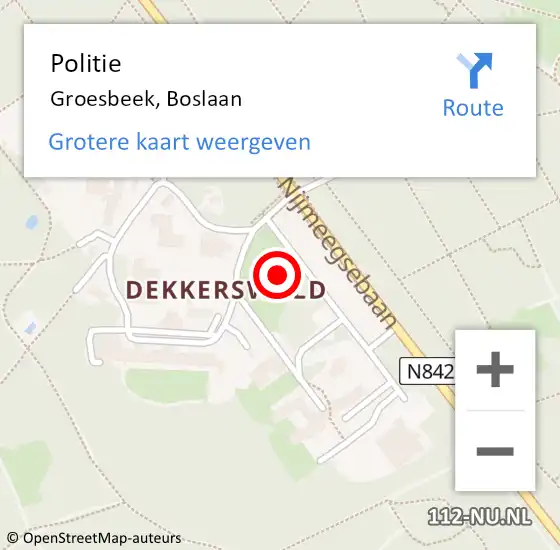 Locatie op kaart van de 112 melding: Politie Groesbeek, Boslaan op 6 februari 2024 12:36