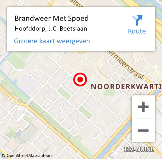 Locatie op kaart van de 112 melding: Brandweer Met Spoed Naar Hoofddorp, J.C. Beetslaan op 6 februari 2024 12:53