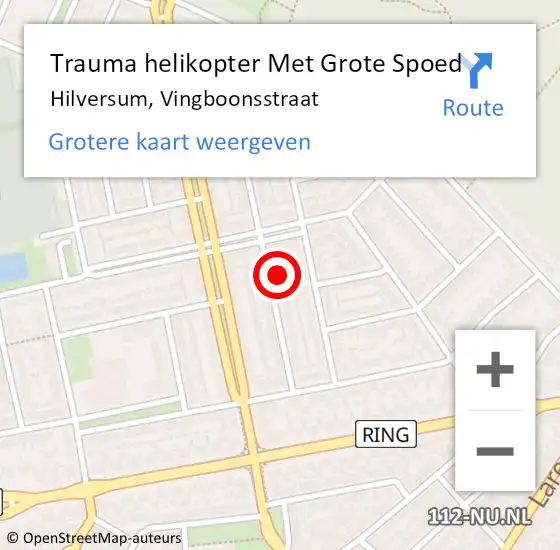 Locatie op kaart van de 112 melding: Trauma helikopter Met Grote Spoed Naar Hilversum, Vingboonsstraat op 6 februari 2024 13:01