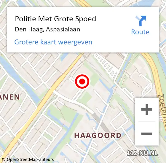 Locatie op kaart van de 112 melding: Politie Met Grote Spoed Naar Den Haag, Aspasialaan op 6 februari 2024 13:26