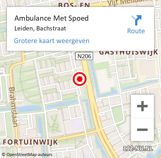 Locatie op kaart van de 112 melding: Ambulance Met Spoed Naar Leiden, Bachstraat op 6 februari 2024 13:43