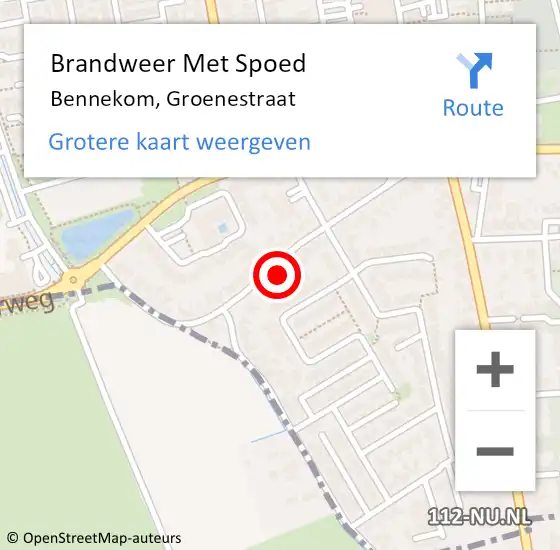 Locatie op kaart van de 112 melding: Brandweer Met Spoed Naar Bennekom, Groenestraat op 6 februari 2024 14:00
