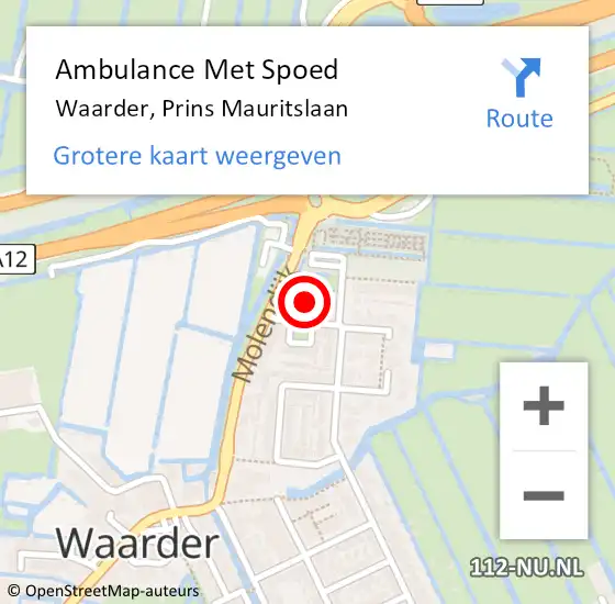 Locatie op kaart van de 112 melding: Ambulance Met Spoed Naar Waarder, Prins Mauritslaan op 6 februari 2024 14:21