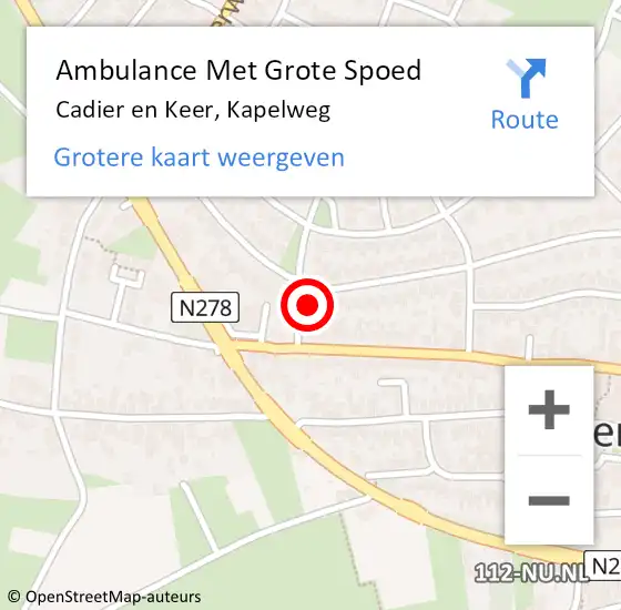 Locatie op kaart van de 112 melding: Ambulance Met Grote Spoed Naar Cadier en Keer, Kapelweg op 24 september 2014 21:22