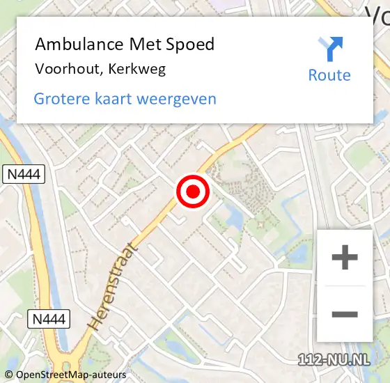 Locatie op kaart van de 112 melding: Ambulance Met Spoed Naar Voorhout, Kerkweg op 6 februari 2024 14:39