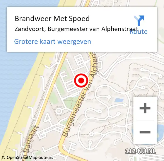 Locatie op kaart van de 112 melding: Brandweer Met Spoed Naar Zandvoort, Burgemeester van Alphenstraat op 6 februari 2024 14:40