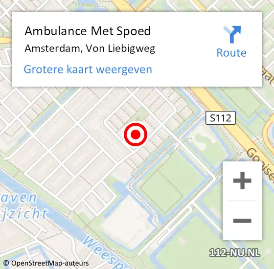 Locatie op kaart van de 112 melding: Ambulance Met Spoed Naar Amsterdam, Von Liebigweg op 6 februari 2024 14:44