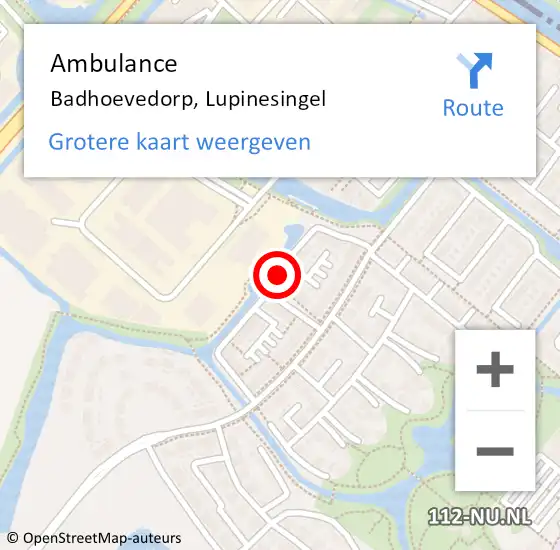 Locatie op kaart van de 112 melding: Ambulance Badhoevedorp, Lupinesingel op 6 februari 2024 14:47