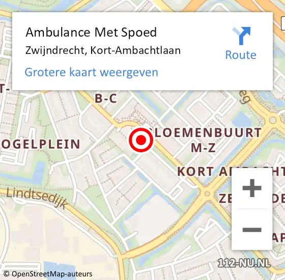 Locatie op kaart van de 112 melding: Ambulance Met Spoed Naar Zwijndrecht, Kort-Ambachtlaan op 6 februari 2024 14:59
