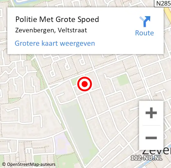 Locatie op kaart van de 112 melding: Politie Met Grote Spoed Naar Zevenbergen, Veltstraat op 6 februari 2024 15:35