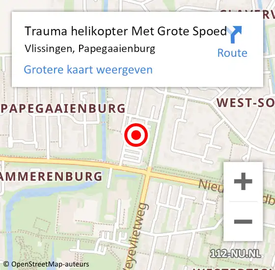 Locatie op kaart van de 112 melding: Trauma helikopter Met Grote Spoed Naar Vlissingen, Papegaaienburg op 6 februari 2024 15:45
