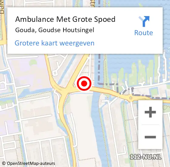 Locatie op kaart van de 112 melding: Ambulance Met Grote Spoed Naar Gouda, Goudse Houtsingel op 6 februari 2024 15:54